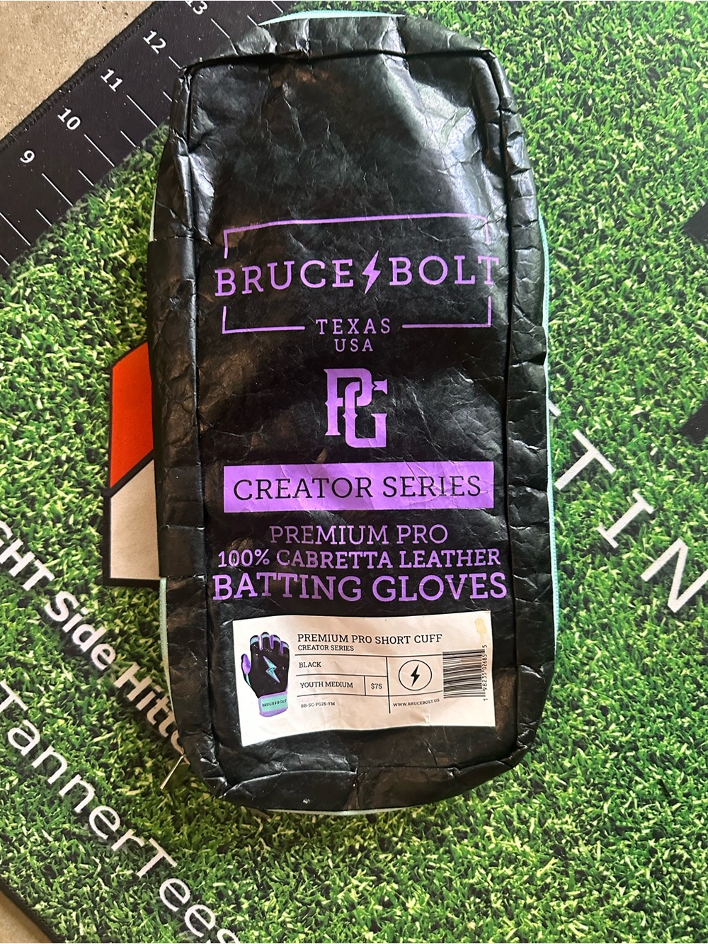 Bruce Bolt Creator Series Batting Gloves Pouch - Black & Purple-Youth Medium